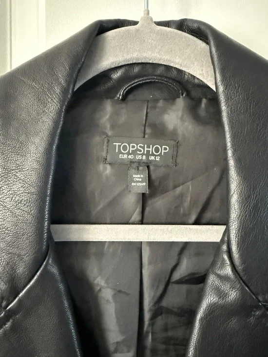 Topshop Black Quilted-Panel Leather Moto Jacket - Picture 2 of 4
